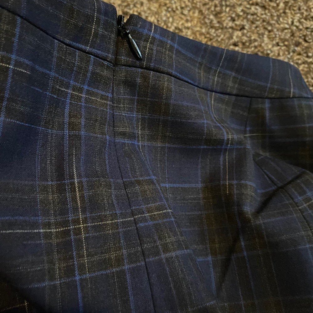 MM LaFleur Pencil Skirt Dark Academia Plaid Wool Workwear Women 4 Navy Black - Picture 5 of 7